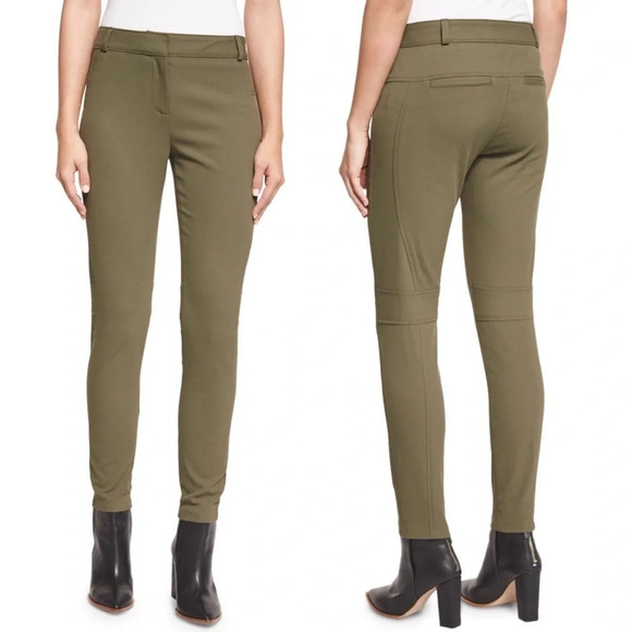 New Veronica Beard Blossom Skinny Biker Pant Army Green NWT Designer Women’s 10 - Picture 1 of 8